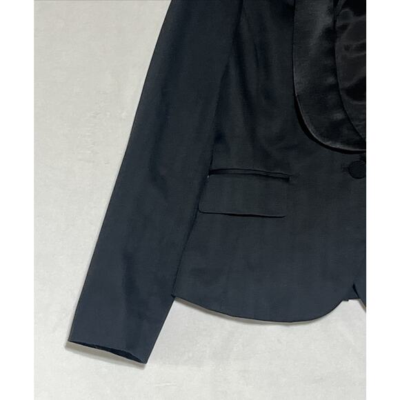 LOFT Tuxedo Blazer Womens 4P Black Scoop Neck Satin Collar One Button Formal - Picture 4 of 11